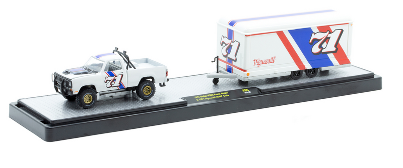1974 Dodge W200 & 1971 Plymouth Cuda M2 Machines 1:64 Scale Auto Haulers Release 85