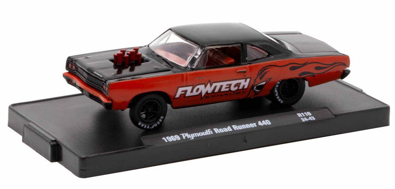 1969 Plymouth Road Runner 440 Flowtech M2 Machines 1:64 Diecast Auto Drivers Release 116