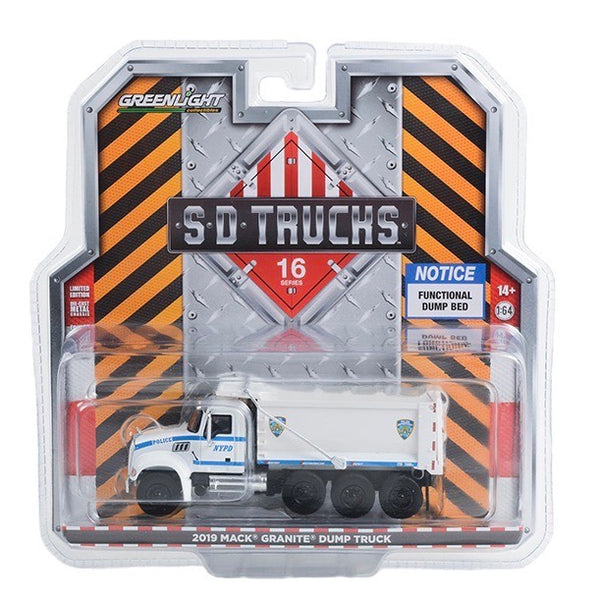 S.D. Trucks 45160B 2019 Mack Granite Dump Truck NYPD 1:64 Diecast