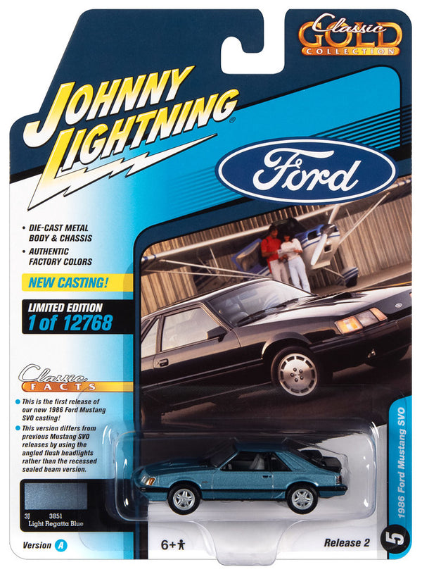 1986 Ford Mustang SVO Blue Johnny Lightning Classic Gold 1:64 Scale 2022 Release 2A