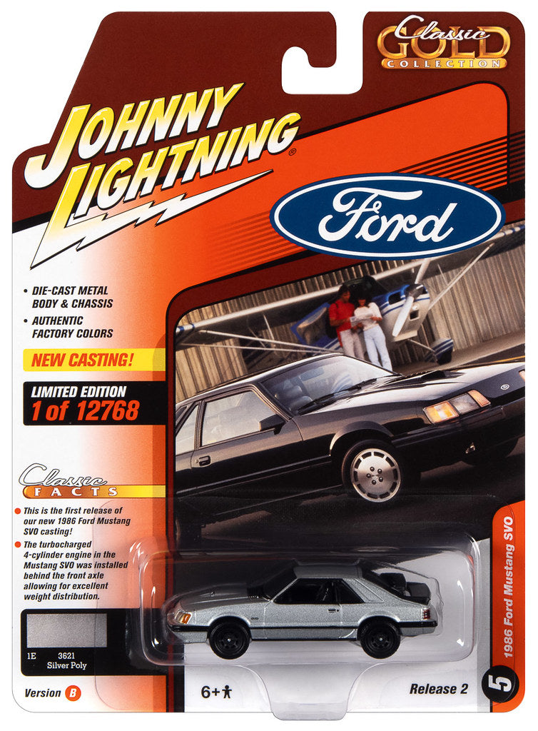 1986 Ford Mustang SVO Silver Johnny Lightning Classic Gold 1:64 Scale 2022 Release 2B