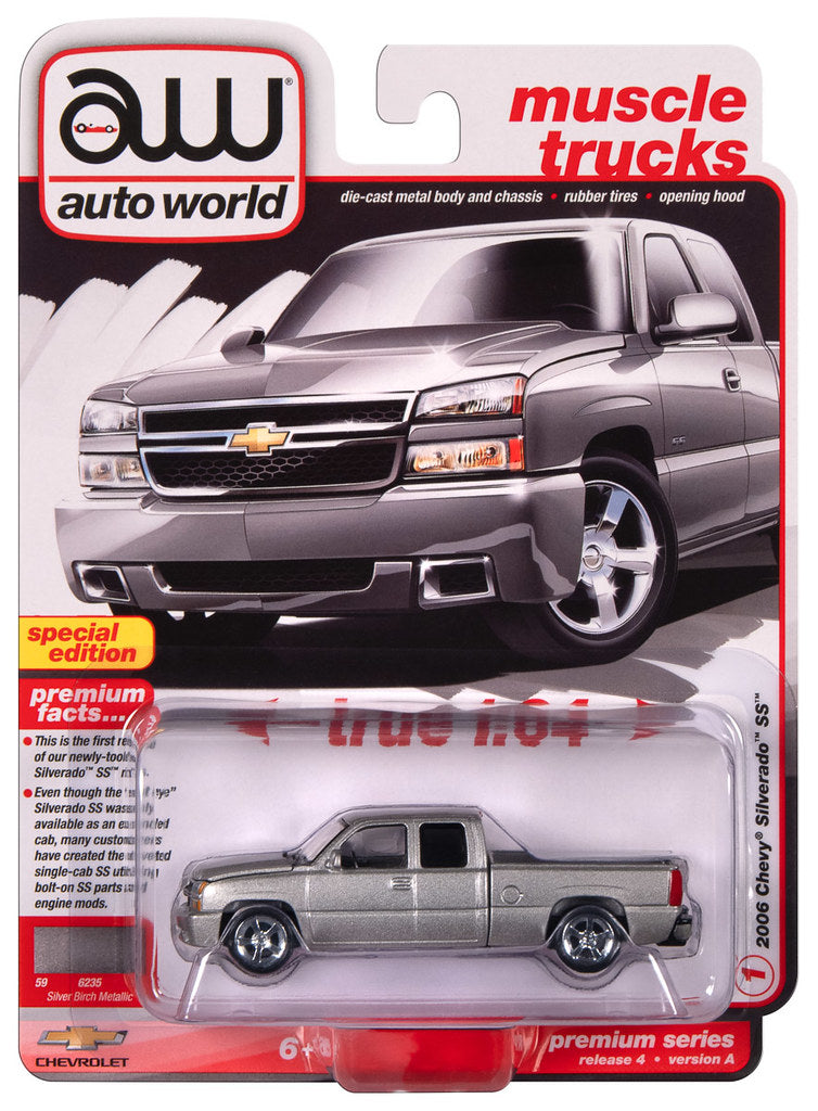 2006 Chevy Silverado SS Truck Silver Auto World Premium Series 1:64 Scale