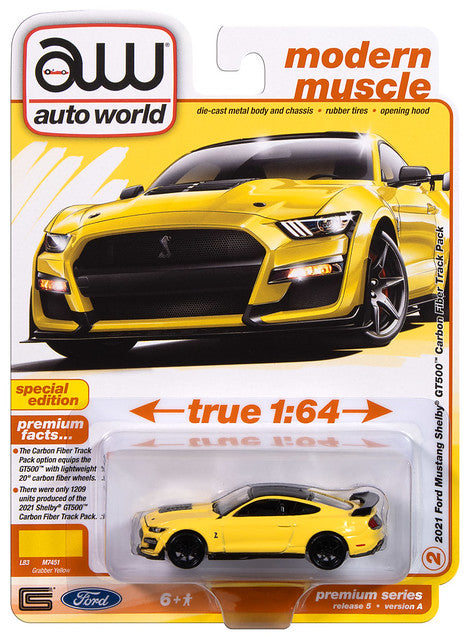 2021 Ford Mustang Shelby GT500 Yellow Auto World Premium Series 1:64 Scale