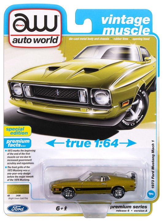 1973 Ford Mustang Mach 1 Green Auto World Premium Series 6 1:64 Scale