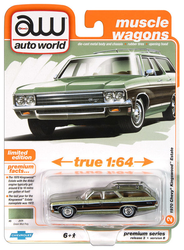 1970 Chevy Kingswood Estate Green Auto World Premium 1:64 Scale