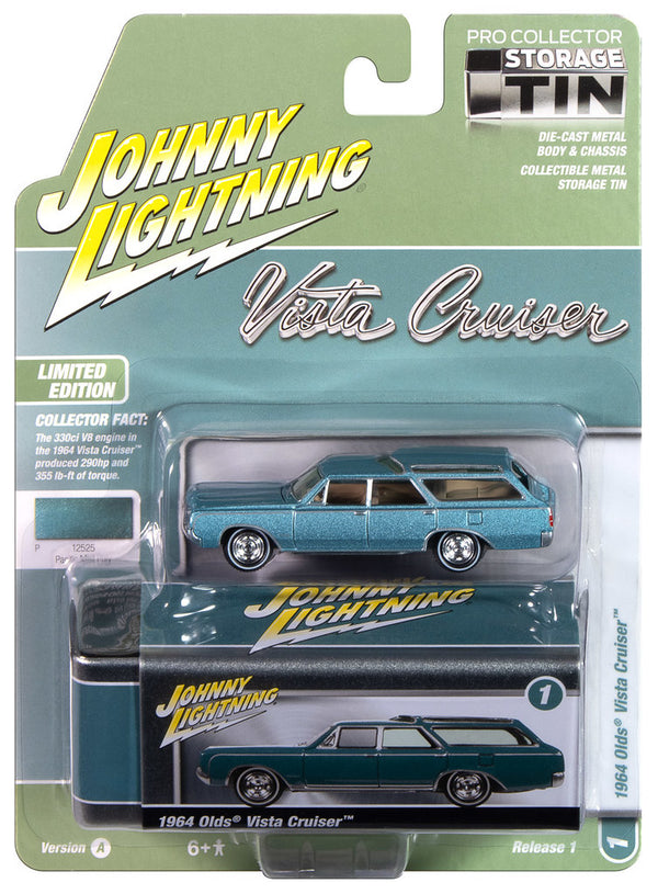 1964 Oldsmobile Vista Cruiser Blue Johnny Lightning Collectors Tin 1:64 Scale