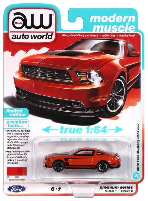 2012 Ford Mustang Boss 302 Orange Auto World Premium 1:64 Scale