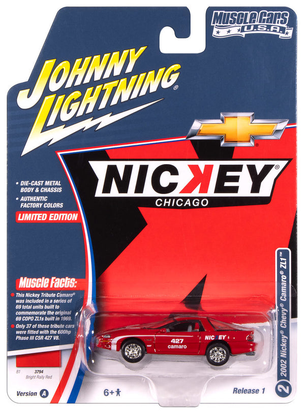 2002 Chevy Camaro ZL1 Red Nickey Johnny Lightning Muscle Cars USA 1:64 Scale