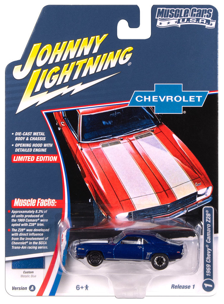 1969 Chevy Camaro Z28 Blue Johnny Lightning Muscle Cars USA 1:64 Scale