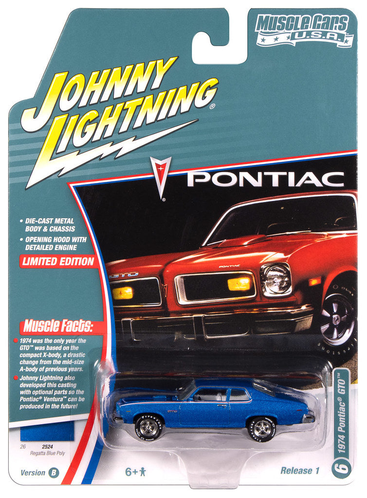 1974 Pontiac GTO Blue Johnny Lightning Muscle Cars USA 1:64 Scale