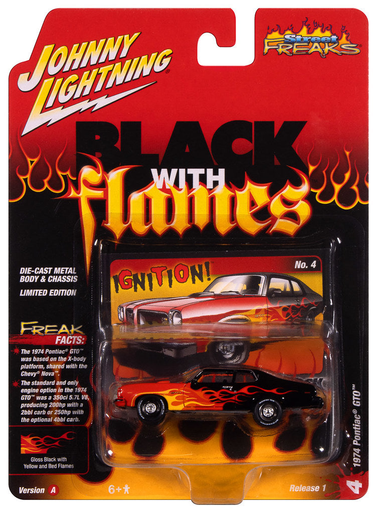 1974 Pontiac GTO Orange Flames Johnny Lightning Street Freaks 1:64 Scale
