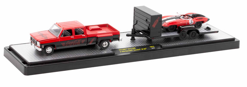 1973 GMC Sierra 3500 & 1959 Corvette XP-86 M2 Machines 1:64 Scale Auto Haulers Coca-Cola Release TW32