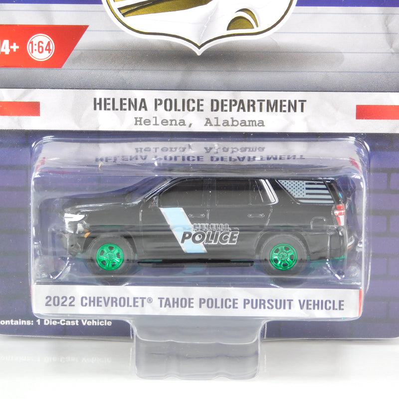 Green Machine Hobby Exclusive Hot Pursuit 30416 2022 Chevrolet Tahoe Helena PD Helena, Alabama 1:64 Diecast