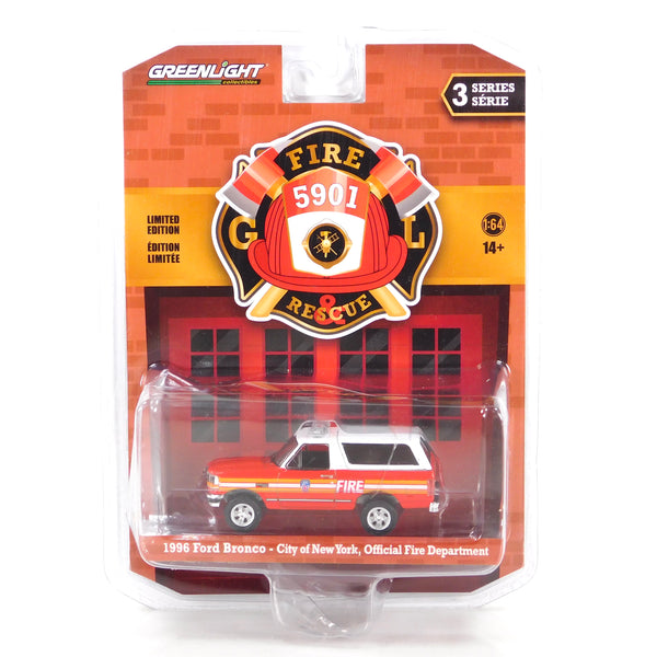 Damaged Packaging Fire & Rescue 67030E 1996 Ford Bronco FDNY 1:64 Diecast
