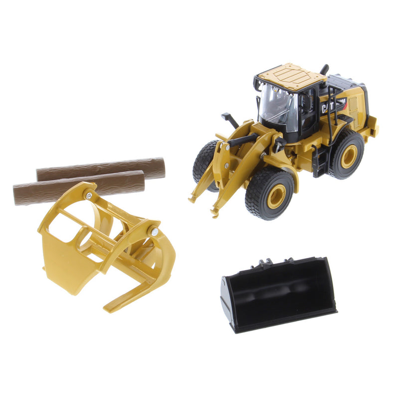 Caterpillar 950M Wheel Loader W/ Log Fork & Bucket 1:64 Scale Diecast 85635