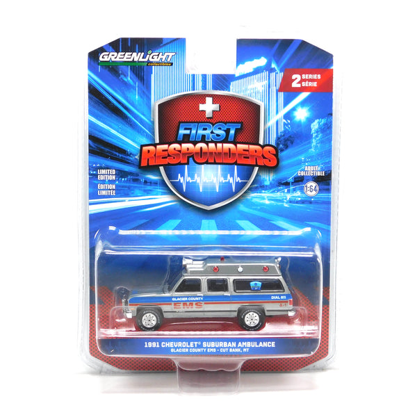 Raw Chase Responders 67060B 1991 Chevrolet Suburban Ambulance Glacier County 1:64 Diecast