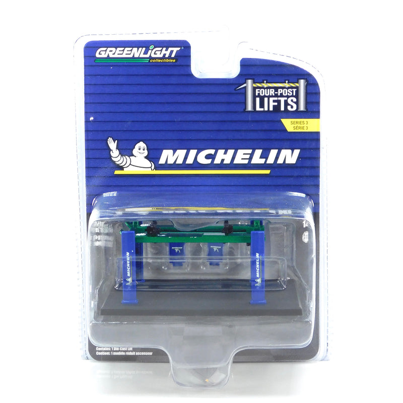 Green Machine Four-Post Lifts 16130B Michelin Tires Four Post Lift 1:64 Diecast