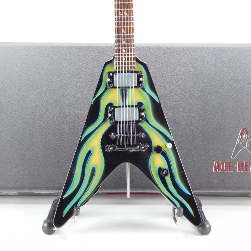 Axe Heaven Flying V Black and Green Flames  Miniature Guitar Replica