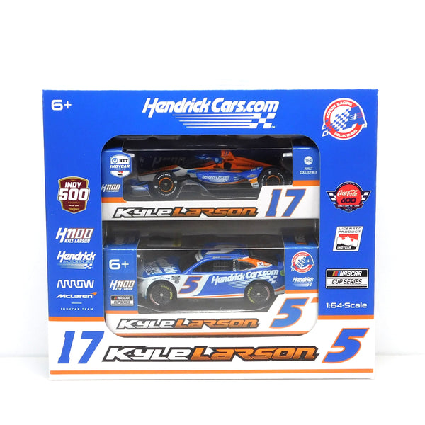 Kyle Larson 2024 HendrickCars.com "1100" 1:64 Nascar Diecast / 1:64 IndyCar 2 car Qualifying Version set