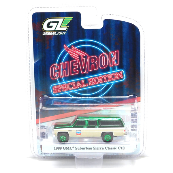 Damaged Green Machine 1988 GMC Suburban C10 1:64 Diecast Chevron Special Edition