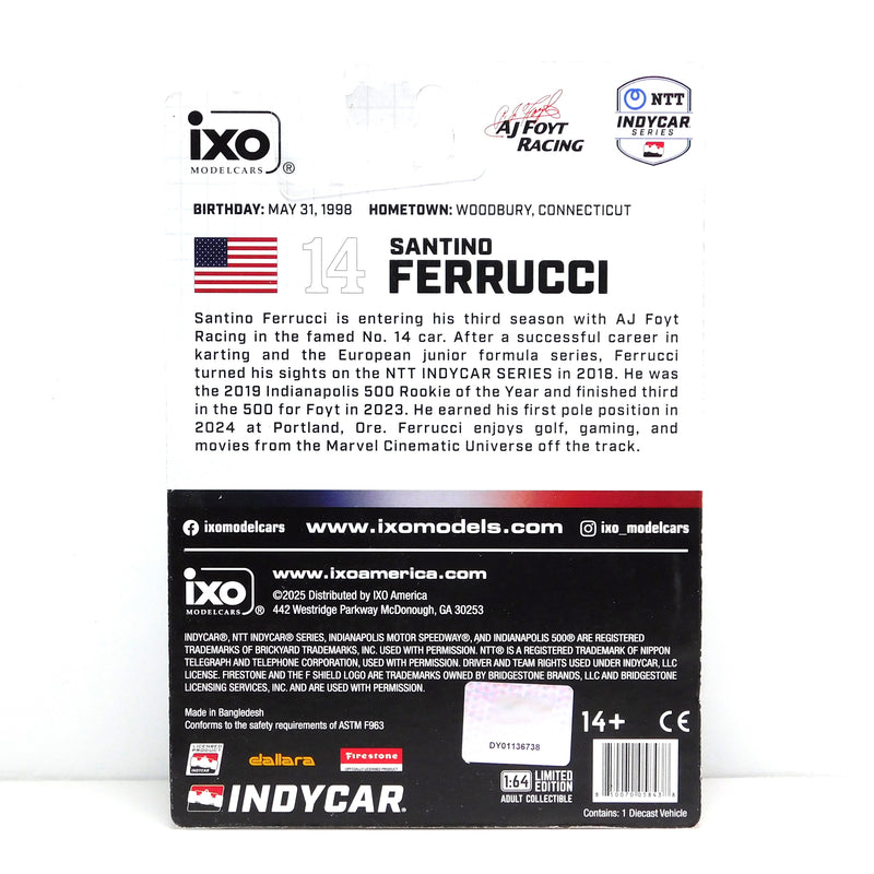 2025 Santino Ferrucci AJ Foyt Racing Homes For Our Troops Indycar 1:64 Diecast