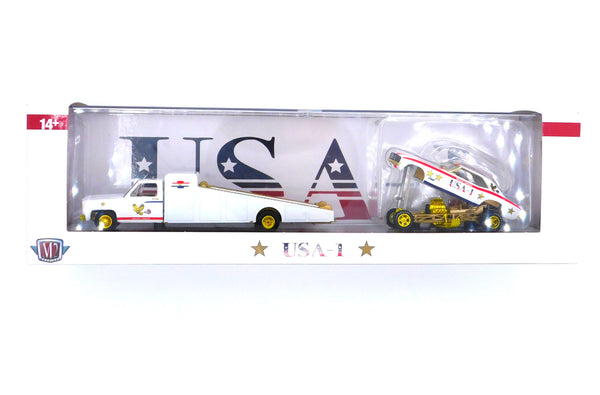 Chase 1973 Chevrolet C30 & 1969 Camaro M2 Machines 1:64 Scale Auto Haulers Release S44