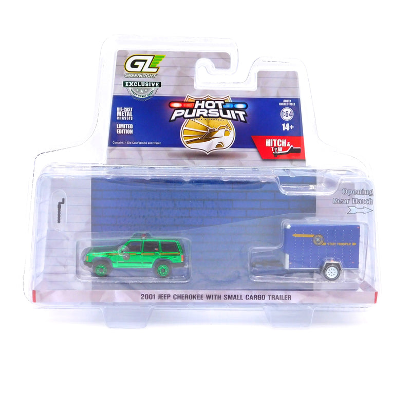 Green Machine 2001 Jeep Cherokee New York State Police 1:64 Diecast Hot Pursuit Hitch & Tow