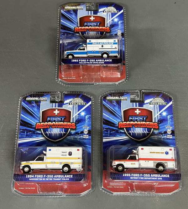 Greenlight Ford F-350 Ambulance Lot of 3 1:64 Diecast
