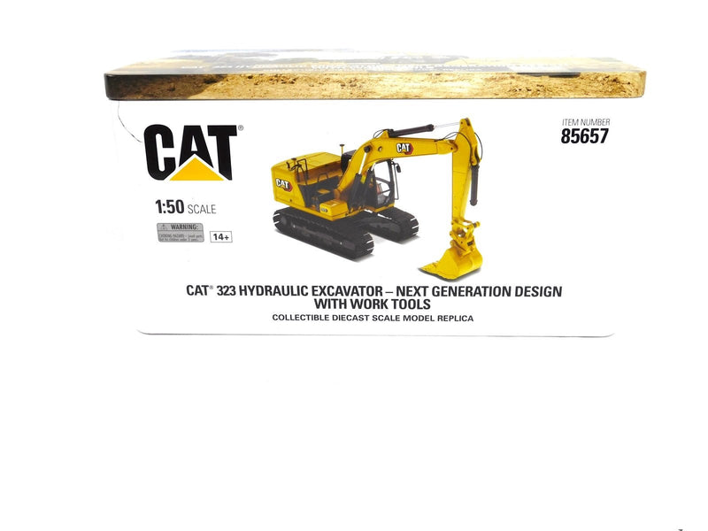 Caterpillar 323 Hydraulic Excavator with Work Tools 1:50 Scale Diecast 85657