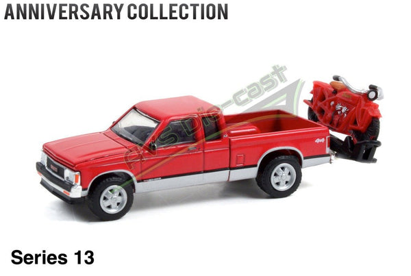 Anniversary Collection 28080-C 1991 GMC Sonoma Extended Cab with 1920 Indian Scout - Greenlight - AVS Diecast