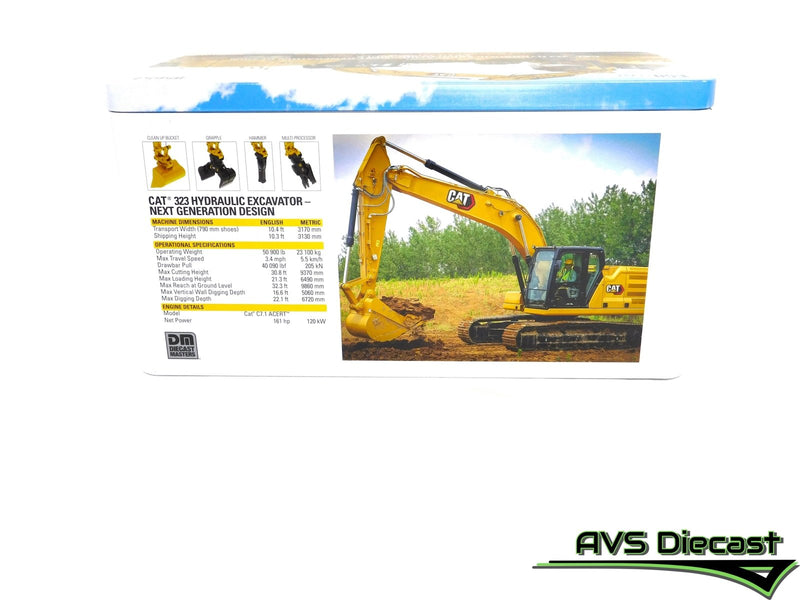 Caterpillar 323 Hydraulic Excavator with Work Tools 1:50 Scale Diecast 85657 - Diecast Masters - AVS Diecast
